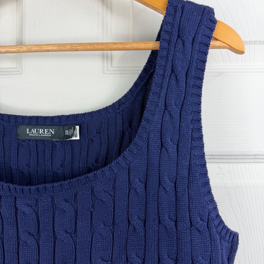 Lauren Ralph Lauren Navy Blue Cotton Cable Knit Sweater Vest XXL Preppy Coastal - Picture 6 of 9